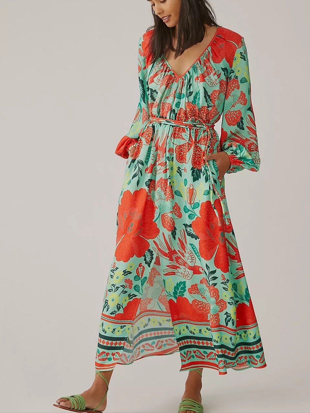 Farm x Anthropologie Poppy Print Maxi Dress Womens Large Pockets Rio - Picture 1 of 12